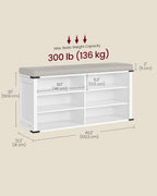 VASAGLE Shoe Storage Bench with Removable Cushion, Adjustable Shelves | Shoe Rack with Padded Seat, Entryway Bench, for Hallway, Bedroom, Cloud White, LIRY Collection ULSB105W01