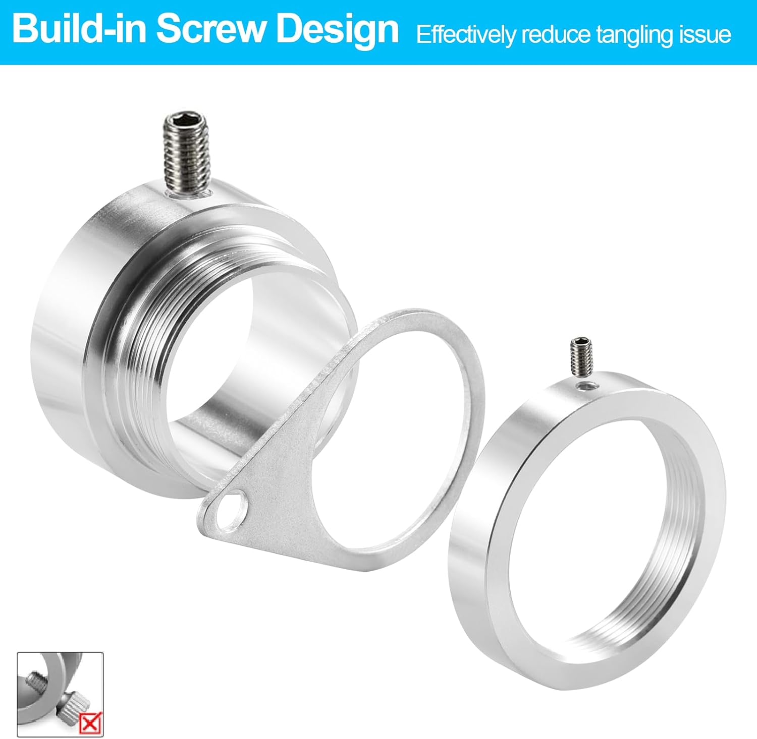 Flag Pole Rings, 1" Spinning Flagpole Ring Clips, 2 Pcs Aluminum Alloy & Steel 360° Rotating Anti Wrap Flag Mounting Rings with Snap Carabiners for 0.75-1.02 Inch Diamete Flagpole (Φ1, Silver)