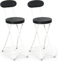 Xuhal 2 Pack Folding Bar Stools with Back 23.6'' Tall Foldable Stool Seat Padded Portable High Folding Bar Chair Counter Height Foldable Stools Leather Padded for Kitchen Shop Cafe Dining Room