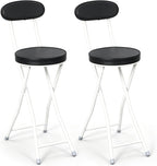 Xuhal 2 Pack Folding Bar Stools with Back 23.6'' Tall Foldable Stool Seat Padded Portable High Folding Bar Chair Counter Height Foldable Stools Leather Padded for Kitchen Shop Cafe Dining Room