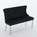 Black Velvet Dining Bench, Tufted Upholstered Dining Loveseat | Wing Back Seating with Silver Stainless Steel Legs, Modern Dining Room Furniture