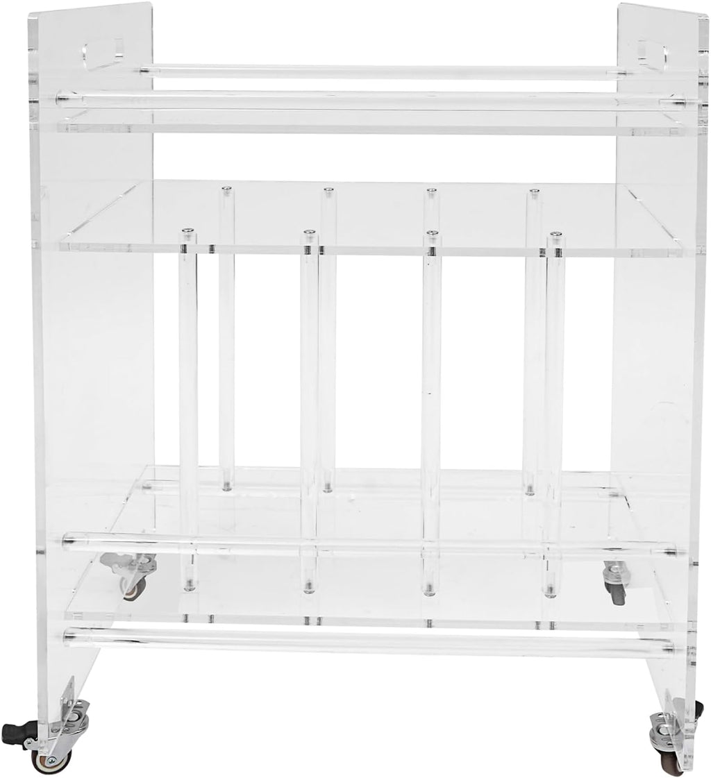 Acrylic Record Player Stand, 3 Tier Clear Record Player Stand with Wheels, Record Storage Side Table for Living Room, Bedroom, Office
