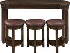 Merax 4 Piece Bar Table Set with 3 PU Upholstered Bar Stools, Solid Wood Counter Height Kitchen Table Set, Breakfast Table with 3 Padded Stools for Living Room, Dining Room, Espresso