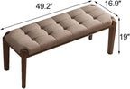 Lartis Solid Wood Dining Bench, Grid Quilted Button Tufted Cotton Linen Upholstered Bench, Angular Tapered Wooden Legs, Padded End of Bed & Entryway Bench, Easy Leg Assembly