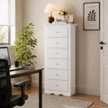 POWERSTONE 6-Drawer Storage Cabinet, 53 Inch Tall Wooden File Cabinet with Metal Pull Handles, Multi-Functional Office Supplies Organizer for Home Office, Living Room, Hallway, Entryway, White