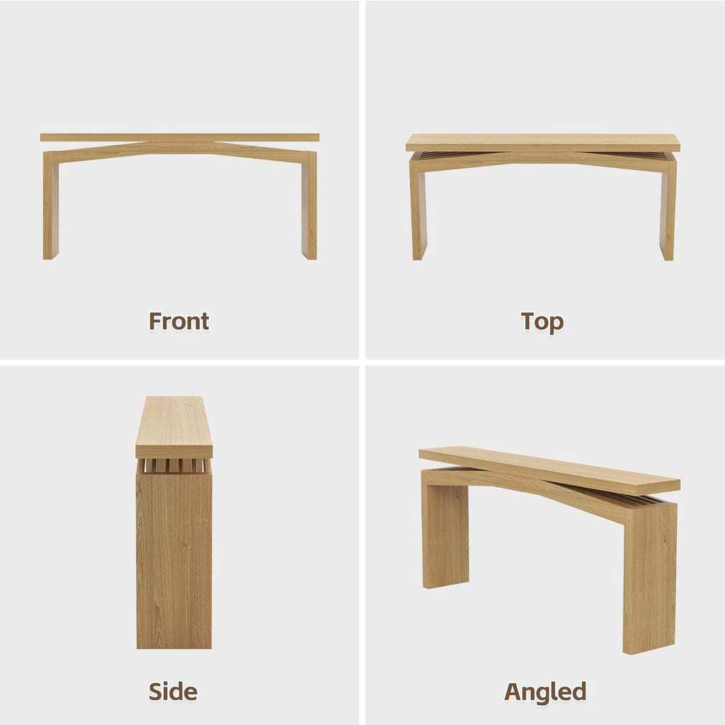 Epecoya Extra Long Console Tables for Living Room, Slim Entryway Table 63 Inches Long, Wooden Couch Table Behind Sofa for Hallway, Living Room, Home, Natural Teak
