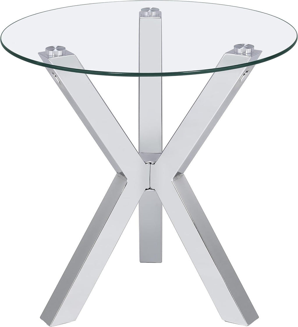 Coaster Home Furnishings Kenzie Round Tempered Glass Top End Side Table Chrome