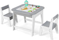 HONEY JOY Kids Table and Chair Set, 3-in-1 Children Wooden Activity Table and 2 Chairs for Art Craft, Reversible Blackboard, 3 PCS Toddler Furniture with Storage, Gift for Boys Girls (Gray)