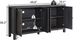 Okvnbjk Sideboard Buffet Cabinet with Storage, 60inch Kitchen Buffet Table with Soft Closing Door Hinges, Rattan Coffee Bar Cabinet for Living Room, Dining Room, Black