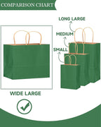 qiqee 100PCS Large Gift Bag with Handles Bulk 13"x4.5"x10" Gift Bags Kraft Deep Green Multiple Uses (32x11x25cm,Wide Large)