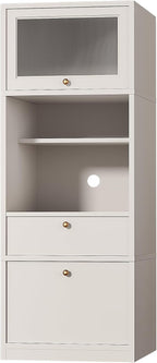 71" Tall Pantry Cabinet, Freestanding Storage Cabinet with Doors and Adjustable Shelves, Drawer & Anti-Tip Kit, E1-Grade Wood, Warm White for Kitchen Pantry Bathroom Storage
