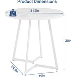 VECELO Round Dining Room Table with Wood Grain Tabletop and Steel Frame, for Kitchen, Living Room, Office, Conference, 2 to 4 Person, White Faux Marble