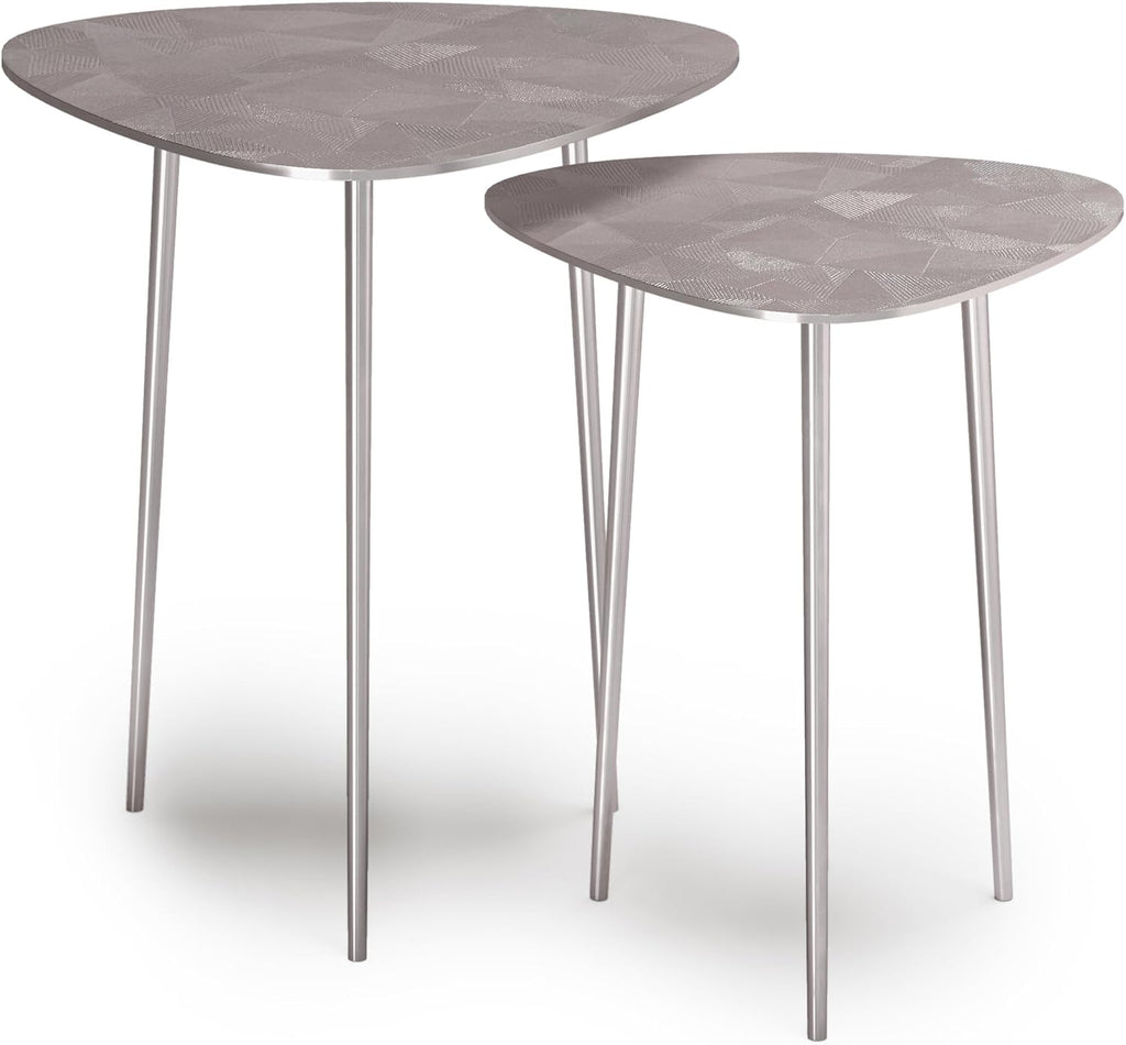 2 Pc Metal Nesting Table - Nickel with Gray, Iron, Living Room Tables | Handcrafted cast aluminum nesting tables with nickel finish