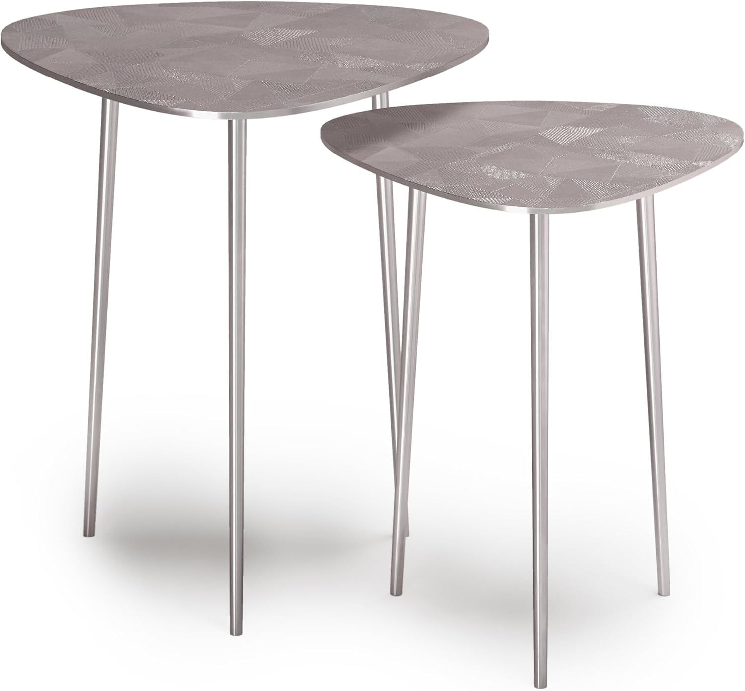 2 Pc Metal Nesting Table - Nickel with Gray, Iron, Living Room Tables | Handcrafted cast aluminum nesting tables with nickel finish