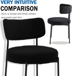 Boucle Dining Chair Set of 2, Mid Century Modern Upholstered Kitchen Chairs with Curved Backrest & Black Metal Legs, Round Dining Room Chairs, Black