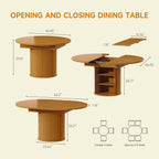 DHH 47"-63" Extendable Round Dining Table for 4–8 with Storage, Mid Century Modern Farmhouse Wood Oval Dinner Table with Pedestal Base for Kitchen, Living Room (Yellow Walnut)