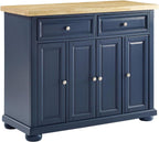 HomeStock Renaissance Rhapsody Kitchen Island with Durable Top and Optional Casters - Island/Cart, Versatile Storage Kitchen Island, Elegant Kitchen Cart Navy