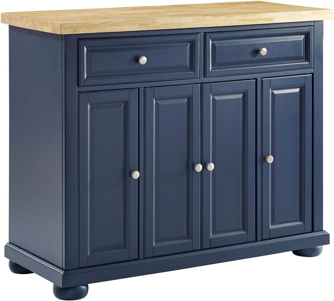 HomeStock Renaissance Rhapsody Kitchen Island with Durable Top and Optional Casters - Island/Cart, Versatile Storage Kitchen Island, Elegant Kitchen Cart Navy