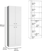 Kitchen Pantry 71" H, 4 Doors, 5 Adjustable Shelves, Laundry, White