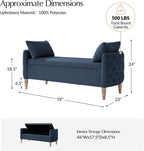 HULALA HOME Storage Bench for Bedroom with Throw Pillows, 59" Large Bedroom Ottoman Bench with Solid Wood Frame, Comfy Upholstered Footstool with Flip-top for Living Room, Entryway, Indigo