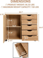 Naomi Home Amy 5-Drawer Rolling Storage Cabinet with Shelves - Natural | 5 Spacious Drawers • Storage Cabinet With 2 Shelves • Smooth-Rolling Casters • Spacious Tabletop • Modern Space-Saving Design