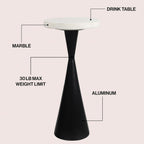 Eyely DNE4003B Liv 22" Designer Metal Drink Table and Decorative End Table w/White Marble Round Top and Cone Pedestal Base for Living Room, Bedroom, Antique Black