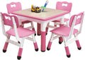 Kids Table and Chairs, Height Adjustable Toddler and 4 Chair, Multi-Activity with Graffiti Desktop Non-Slip Legs for Ages 2-10, Children Activity for Daycare, Classroom, Home