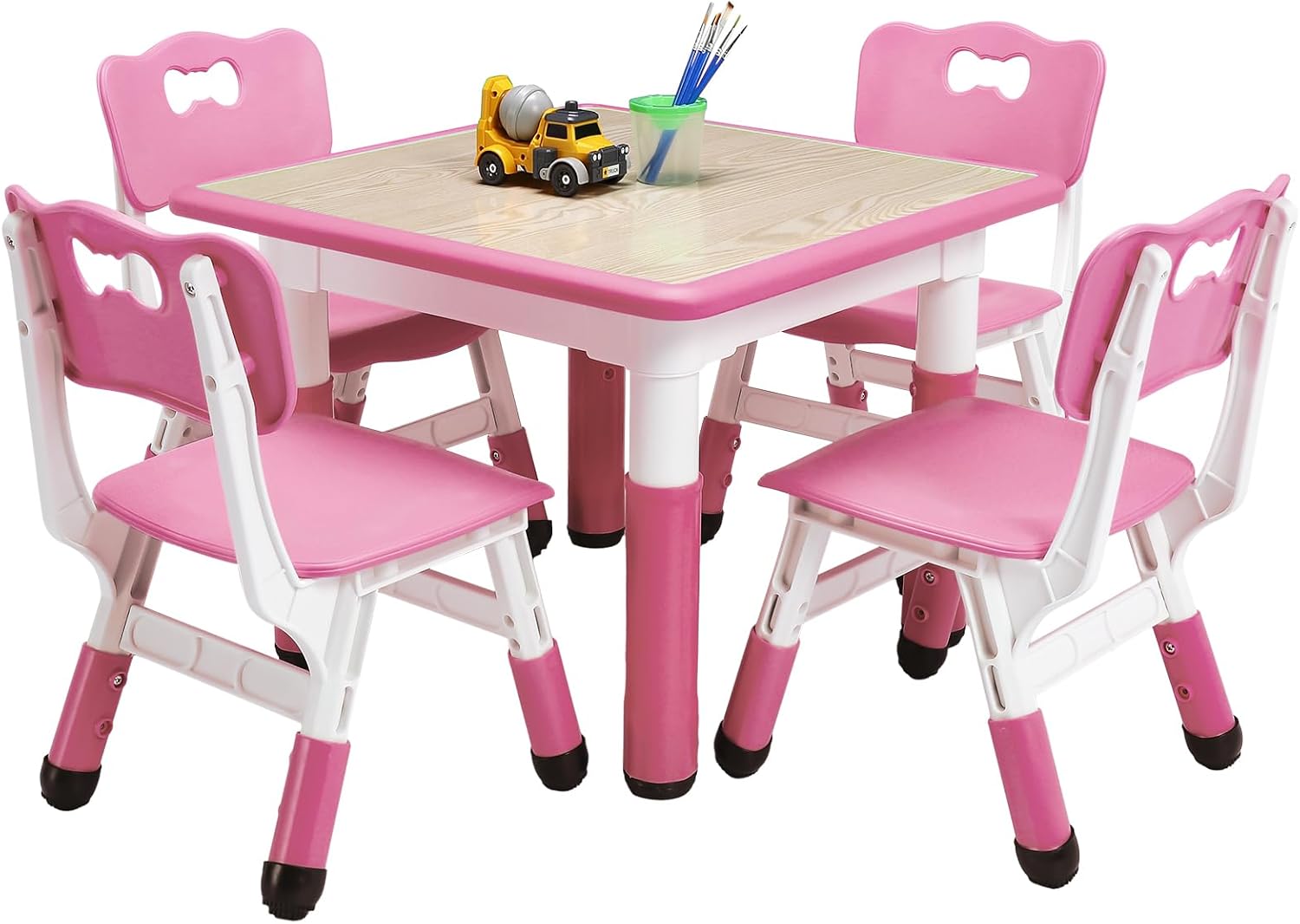 Kids Table and Chairs, Height Adjustable Toddler and 4 Chair, Multi-Activity with Graffiti Desktop Non-Slip Legs for Ages 2-10, Children Activity for Daycare, Classroom, Home