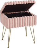 EBENCHICO Vanity Stool Chair with Storage, Faux Fur Stools for Vanity | Makeup Ottoman, Foot Stool, with 4 Metal Legs, Adjustable Feet, Small Vanity Bench, for Living Room Bedroom, Pink