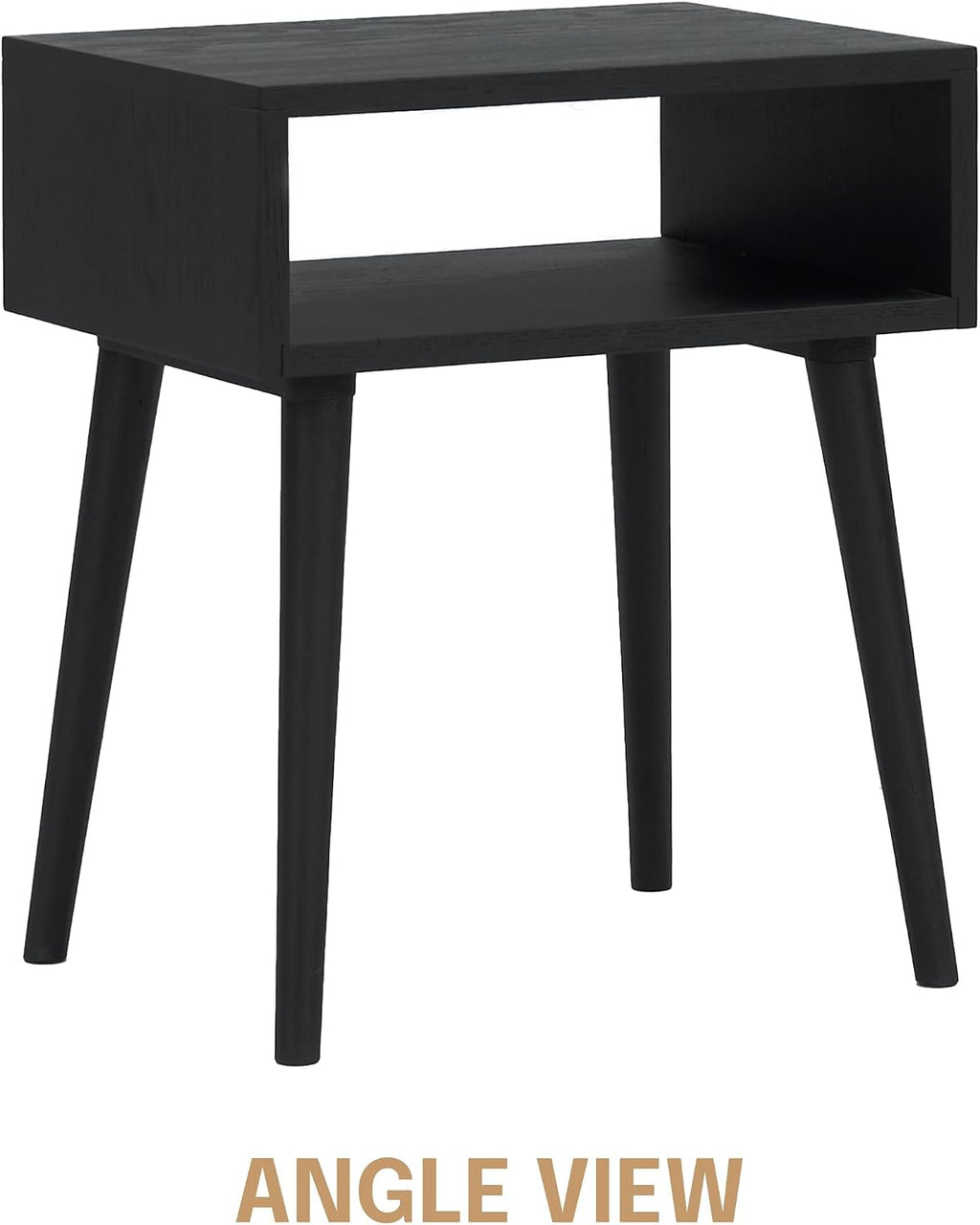 NTC Solid Oak Zoe Nightstand, Mid Century Modern Side Table Bedroom, Bedside Furniture, Night Stand, End Table, Easy Assembly - Burnt Black