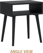 NTC Solid Oak Zoe Nightstand, Mid Century Modern Side Table Bedroom, Bedside Furniture, Night Stand, End Table, Easy Assembly - Burnt Black