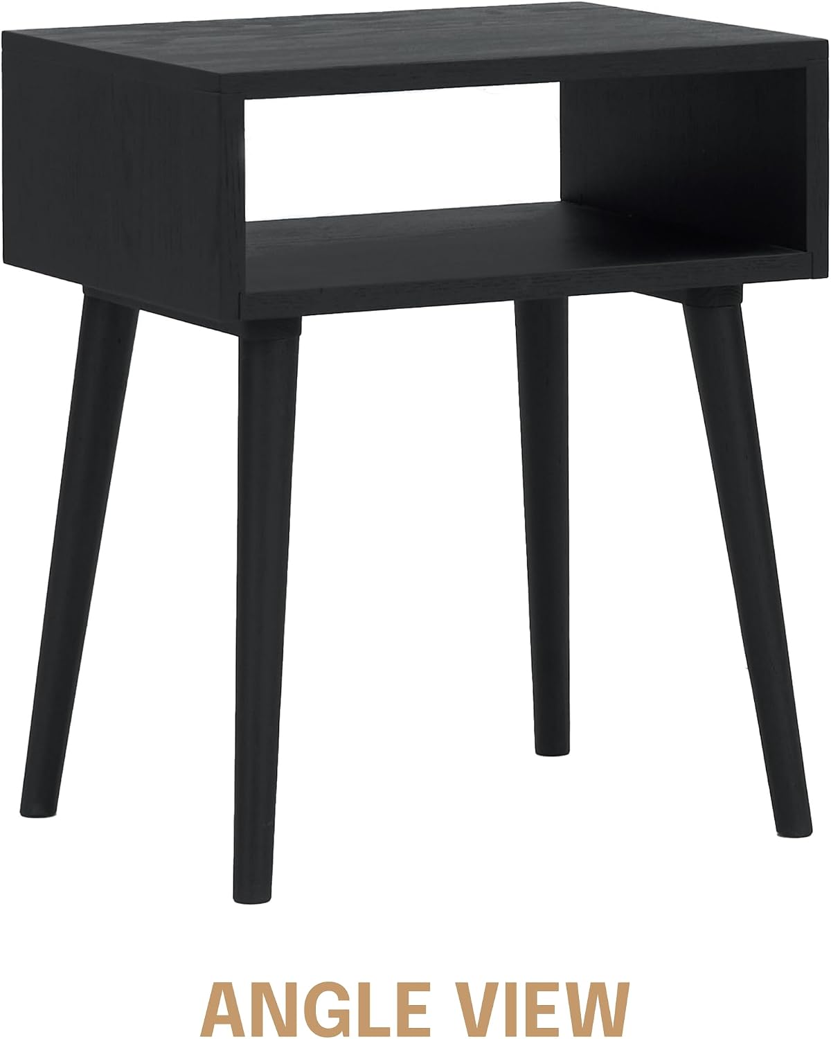NTC Solid Oak Zoe Nightstand, Mid Century Modern Side Table Bedroom, Bedside Furniture, Night Stand, End Table, Easy Assembly - Burnt Black