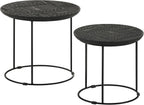 20" Sturdy Metal Frame Nesting Coffee Table, Boo Coffee Table with Embossed Tribal Pattern, Nesting Side Tables with Mango Wood top for Modern Indoor Spaces, Black