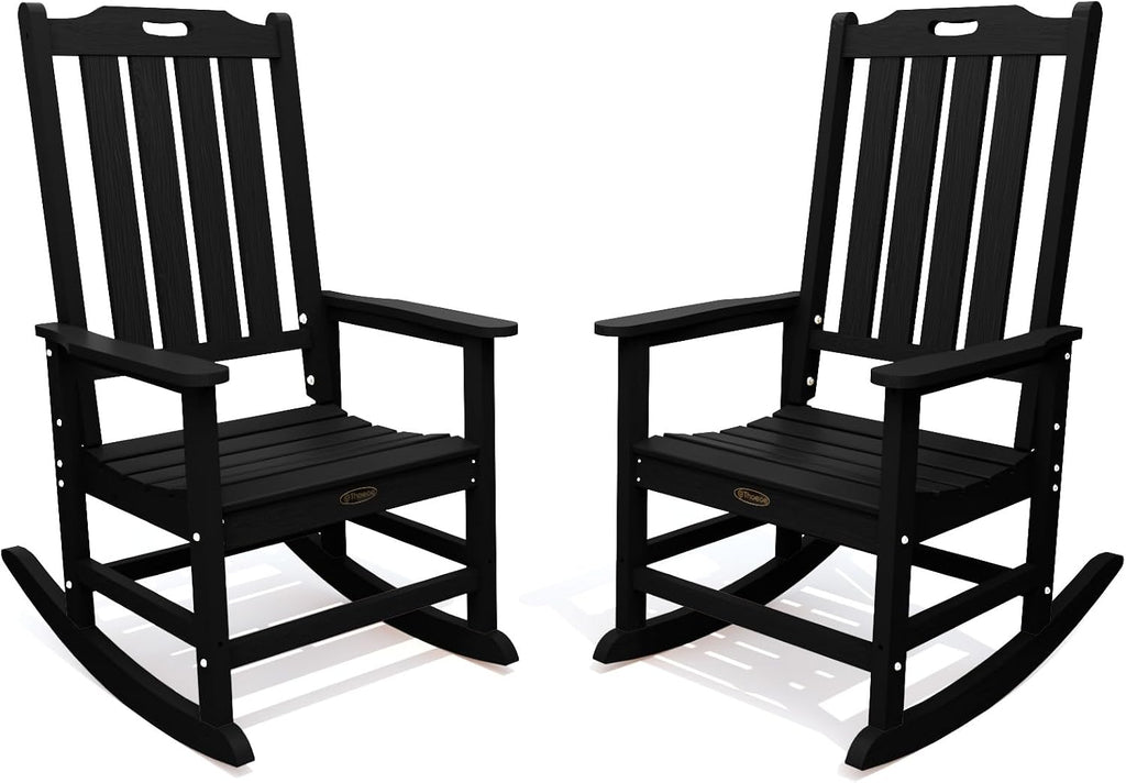THOEOE Outdoor Rocking Chairs Set of 2, Oversized Patio Rocking Chair | HDPE Outdoor Rockers for Front Porch, Patio, Backyard, Balcony and Garden. All-Weather High Back Design, Black