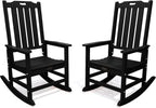 THOEOE Outdoor Rocking Chairs Set of 2, Oversized Patio Rocking Chair | HDPE Outdoor Rockers for Front Porch, Patio, Backyard, Balcony and Garden. All-Weather High Back Design, Black