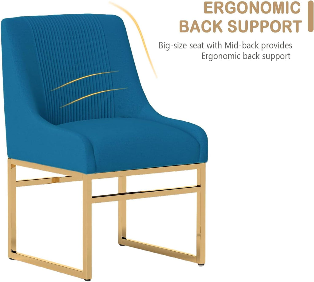 Kitchen & Dining Room Chairs Set of 2 Mid Century Modern Dining Chairs Upholstered Dining Chairs with Polished Gold Finish Metal Frame-Gold Base Velvet.