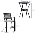 Patio Bar Set, 3 PCS Rattan Wicker Outdoor Furniture Set with Cushioned Stools and Table, Backyard Bistro Dining Set for Lawn Deck Poolside Porch Garden