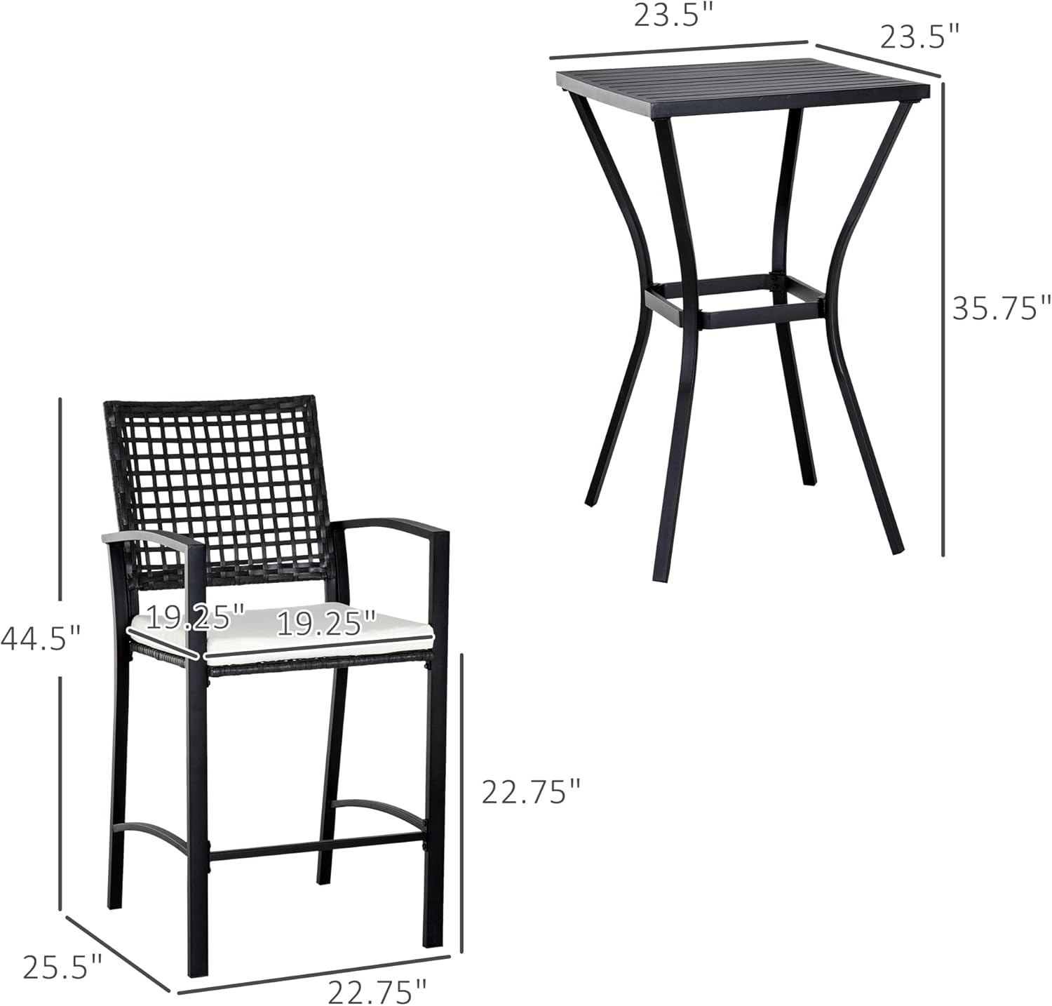 Patio Bar Set, 3 PCS Rattan Wicker Outdoor Furniture Set with Cushioned Stools and Table, Backyard Bistro Dining Set for Lawn Deck Poolside Porch Garden