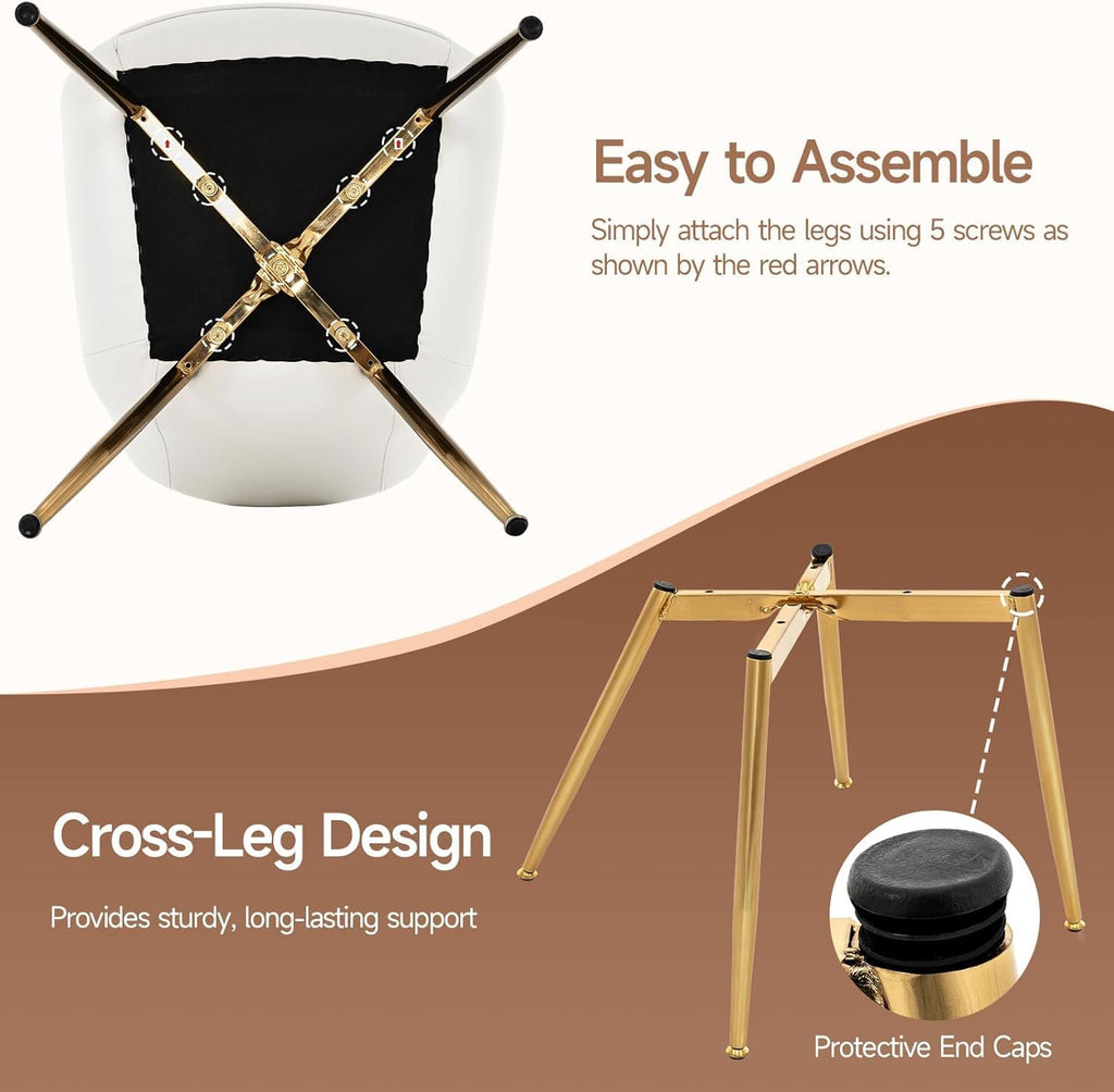 Dining Chairs Set of 2 PU Leather Armless Pearl White, Gold Legs | Fits Dining Rooms, Kitchens, Waiting room, Living rooms, Offices & Cafes, Easy to Clean Easy to assemble Adjustable Foot Pads