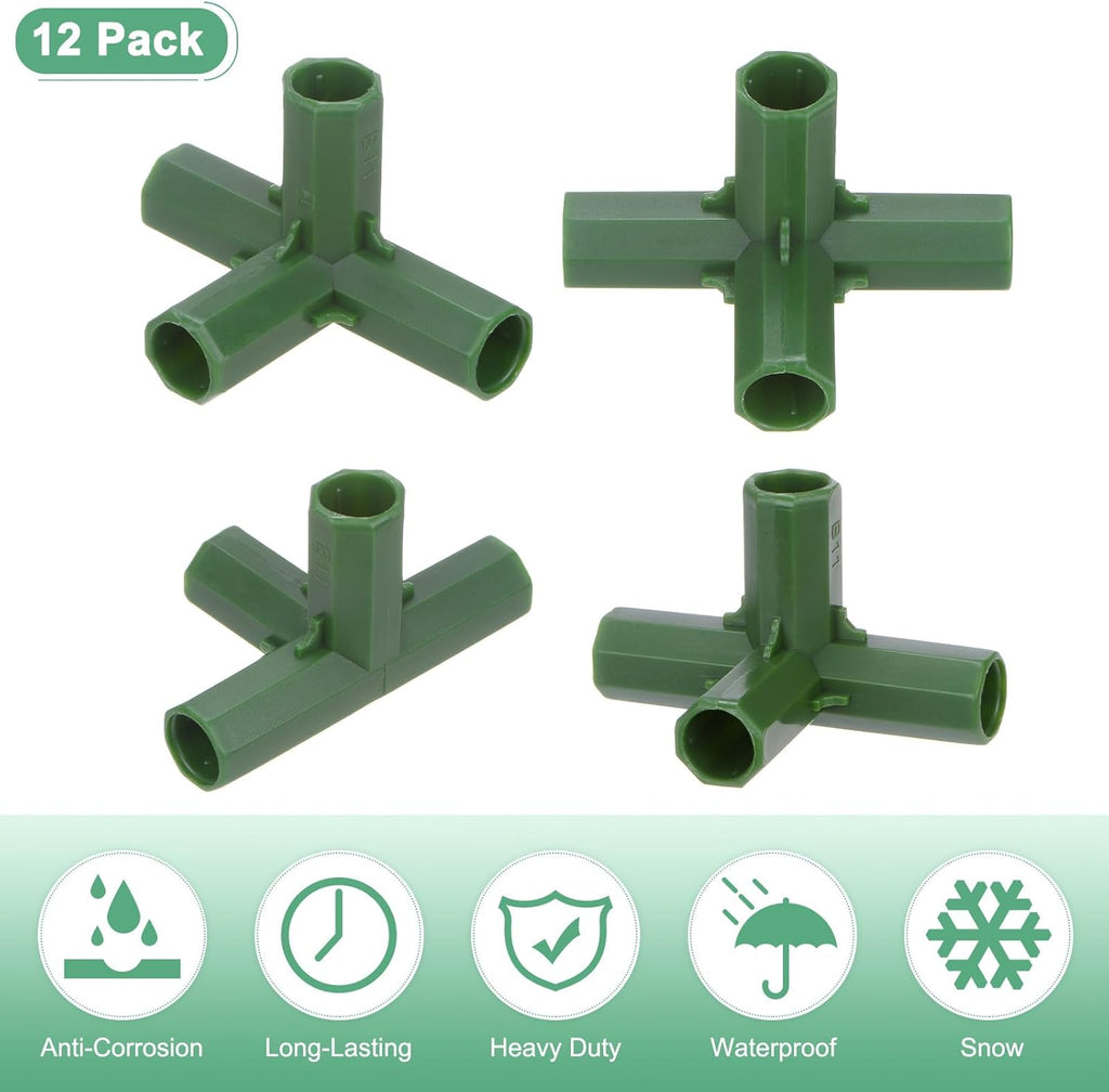4 Pcs 11mm Greenhouse Frame Building Connectors, 4 Way Right Angle Pipe Fitting for Grape Trellis/Sunscreen Shed/Gardening Plant Stakes, Greenhouse Accessories [Green]