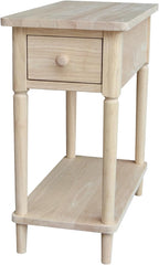 International Concepts Solid Wood Narrow Side Table Unfinished