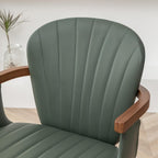 LUNLING Swivel Dining Chairs, Mid Century Modern Green Faux Leather Kitchen Chairs with Arms,Bamboo Legs Side Chairs No Wheels,Accent Chair for Dining Rooms and Offices,1PCS
