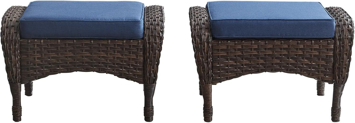 Belord Outdoor Ottomans for Patio Foot Rest - 25 Inch PE Wicker Foot Stool Set of 2 for Patio Furniture Sets,All Weather Rattan Ottoman for Balcony Deck Backyard Brown