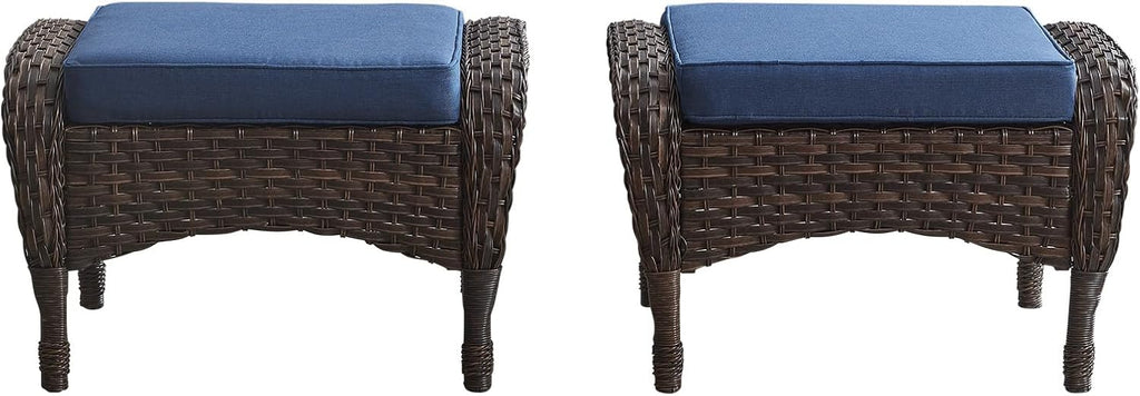 Belord Outdoor Ottomans for Patio Foot Rest - 25 Inch PE Wicker Foot Stool Set of 2 with Removable Cushions for Patio Furniture Sets,All Weather Rattan Ottoman for Balcony Deck Backyard Brown