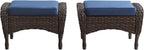 Belord Outdoor Ottomans for Patio Foot Rest - 25 Inch PE Wicker Foot Stool Set of 2 with Removable Cushions for Patio Furniture Sets,All Weather Rattan Ottoman for Balcony Deck Backyard Brown