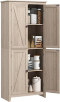 72" Freestanding 4-Door Kitchen Pantry, Storage Cabinet Organizer with 4-Tiers, and Adjustable Shelves, Natural