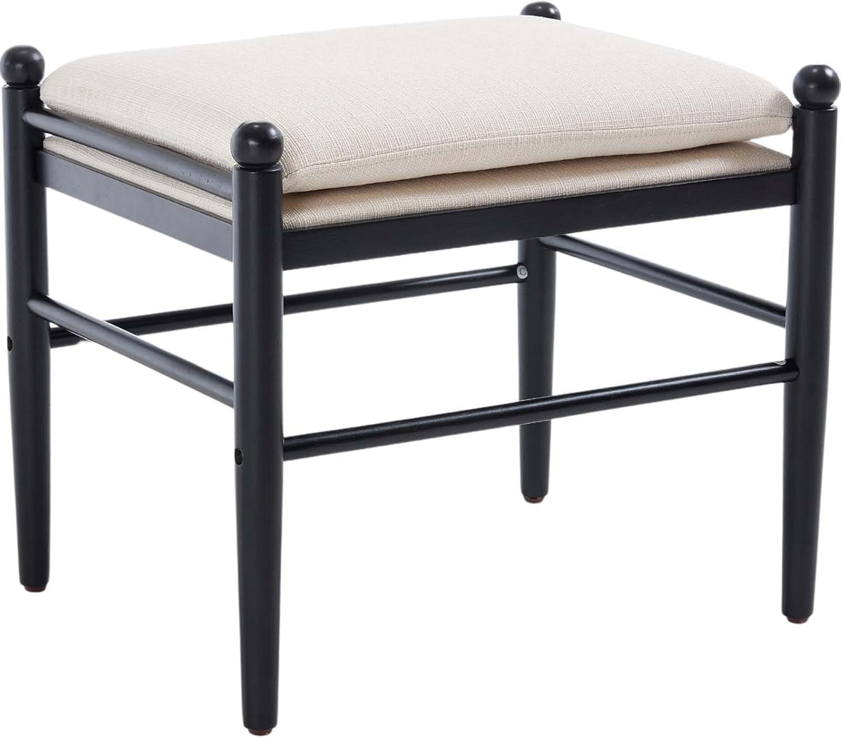 Kmax Ottoman Bench, 19 Inch Tall Vanity Makeup Chairs No Wheels, Upholstered Ktichen Chairs Backless Wooden Side Chairs for Dining Room, Extra Seating for Living Room - Linen, White