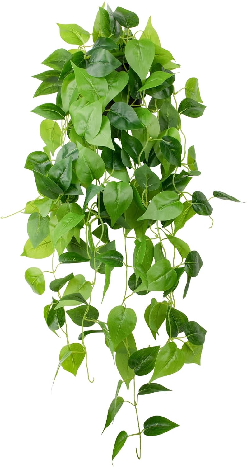 LOYWREE 35.4in Artificial Plants in Black Pot Realistic Fake Hanging Potted Greenery with Faux Ivy Vine & Pothos - Ideal for Shelf, Home, Office, Indoor & Outdoor Garden Decor