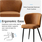 Dining Chairs Set of 2, Caramel Brown Mid-Century Modern Faux Leather Upholstered Chairs, Ergonomic Curved Backrest, Metal Legs, Easy-to-Clean for Kitchen, Dining Room, Living Room