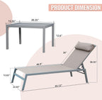 Domi Patio Chaise Lounge Set of 3, Aluminum Lounge Chairs with 5 Adjustable Positions, Outdoor Chaise Lounge for Pool, Deck, Garden, Backyard, Sunbathing, Khaki